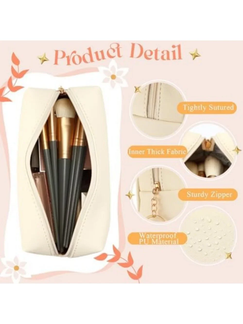 24 Pcs Preppy PU Leather Makeup Bags Set - Stylish Cosmetic Organizers in Beige
